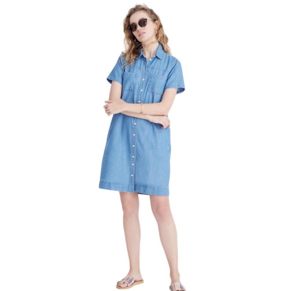 Madewell Denim A-Line Mini Shirtdress in Lansing Wash